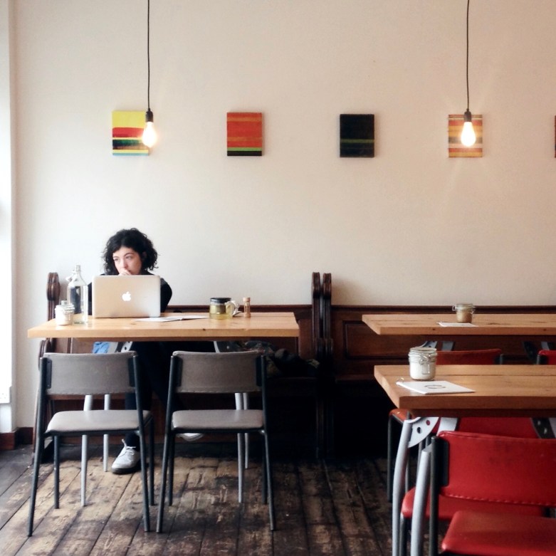 Tom Harman's abstract paintings at The Little Man Coffee Co. in Cardiff. Photograph: Rhys Tranter.